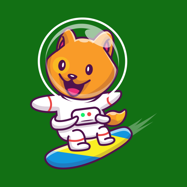 Cute Cat Astronaut Surfing In Space Cartoon by Catalyst Labs