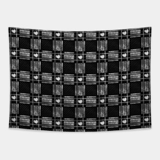 White Heart Dark Plaid Pattern Tapestry