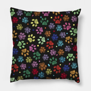 Doodle colorful paw print Pillow