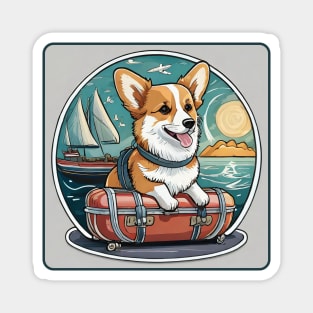 Retro Vintage Travel Hiking Corgi-Adventurer Magnet