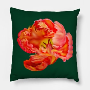 Flaming Orange & Yellow Parrot Tulip Digital Art Pillow