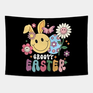 Retro Groovy Bunny Smile Happy Easter Day Hippie Trendy Tapestry