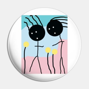 Kids in Field of Flowers Stick Figure Pin