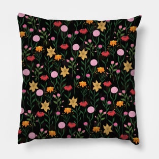 Colorful Wildflower Watercolor Black Design Pillow