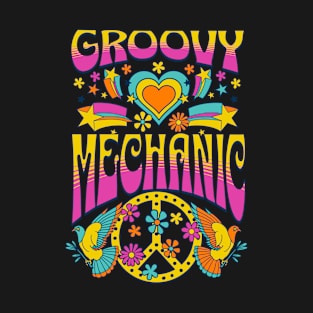 70s Retro Groovy Mechanic Matching Family Birthday Party T-Shirt