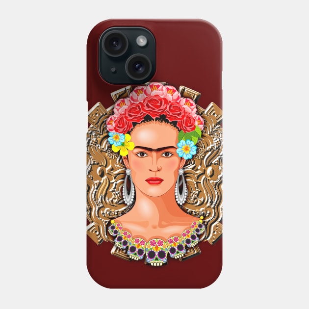 Frida Kahlo Aztec Golden Sun Phone Case by BluedarkArt