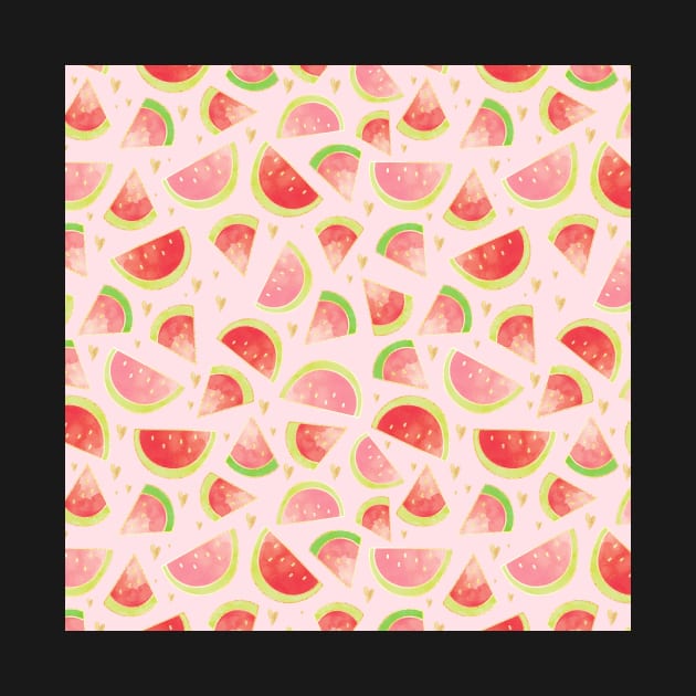 Watermelon Slices & Hearts, Pink by tanyadraws