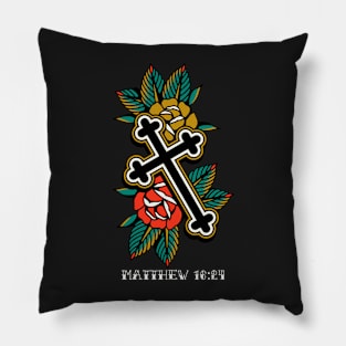 Cross Rose American Traditional Tattoo Flash Pillow