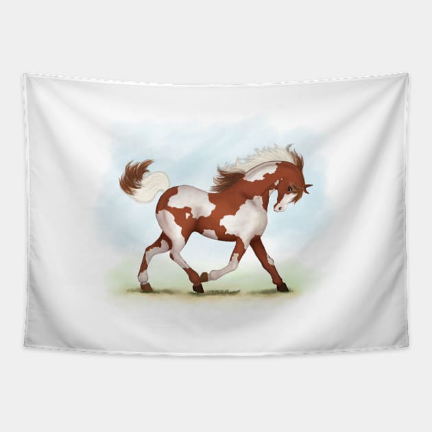 Trotting Chestnut Overo Pinto Horse Tapestry by Mozartini