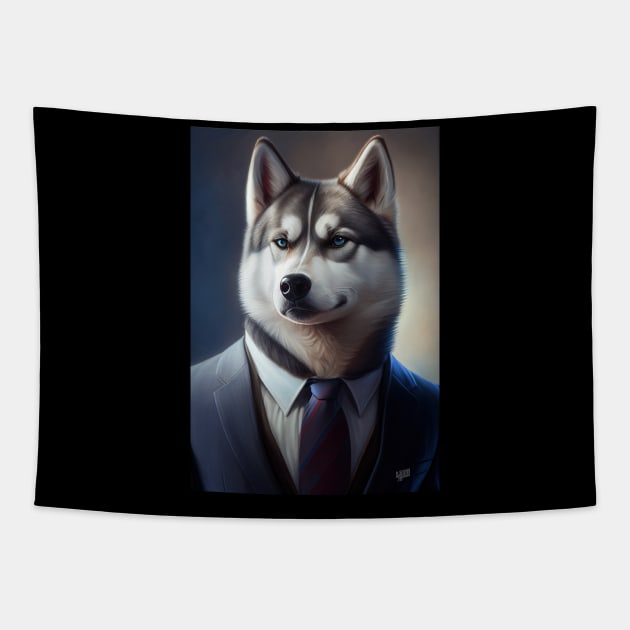 Adorable Husky Dog Wearing A Suit - Unique Wildlife Graphic For Fashion Lovers Tapestry by Whimsical Animals