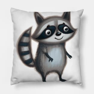 Cute Raccoon Drawing Pillow