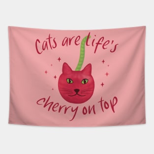 Cats are Life’s Cherry on Top – Cute Cherry Cat Cartoon Tapestry