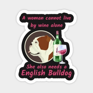 Funny English Bulldog and Wine Magnet