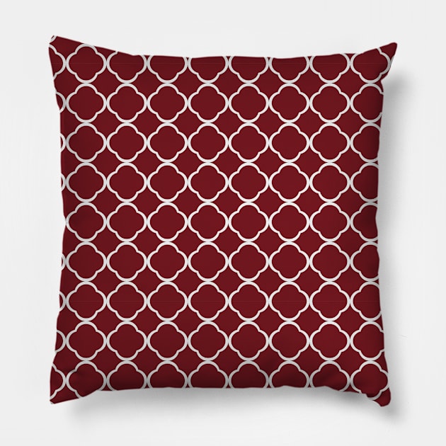 Geometric quatrefoil pattern in wine and white color Pillow by artBIU