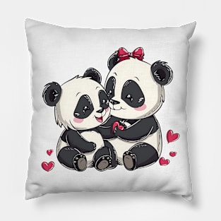 Valentine Cartoon Panda Bear Couple Pillow