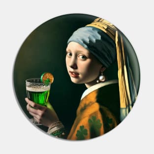 St. Paddy's Pearl: Girl with a Pearl Earring St. Patrick's Day Celebration Pin