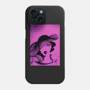 RETRO OP ART DECO LADY WITH HAT SEVENTIES ART PRINT LILAC AND INDIGO Phone Case