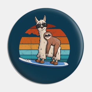 Sloth on Llama Stand Up Paddle Retro Pin