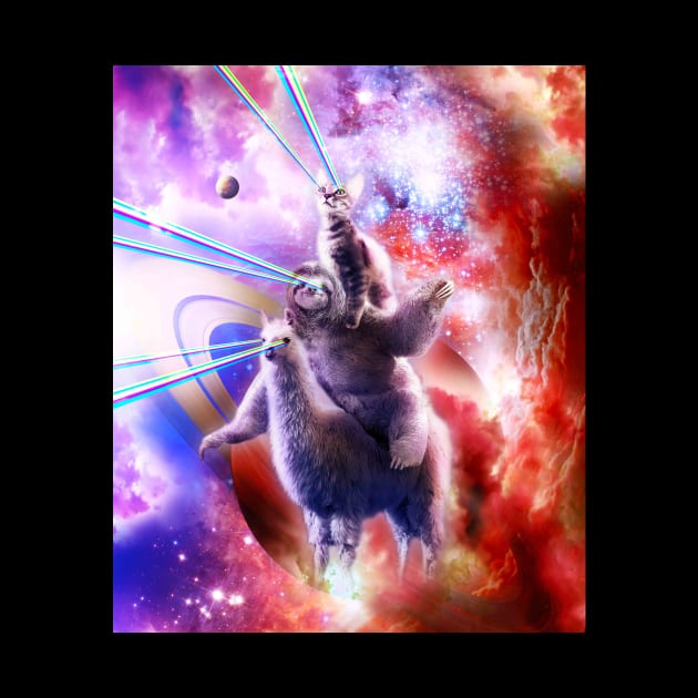 Laser Eyes Space Cat Riding Sloth Llama - Rainbow by Random Galaxy