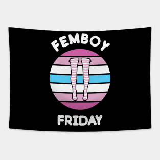 Kawaii Femboy Friday Retro Sunset Striped Femboy Flag Tapestry