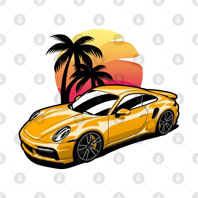 Yellow 911 Turbo S Palms Sunset by KaroCars