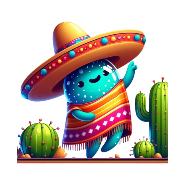 Cute Dabbing Mexican Poncho Sombrero Cinco de Mayo With Dancing Cacti by Chahrazad's Treasures