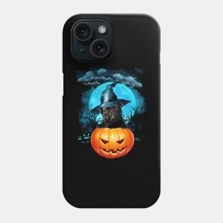 Black Pug Witch Hat Pumpkin And Blue Moon Halloween Phone Case