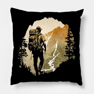 Summer Hiking Mountain Scene Pillow