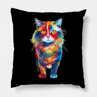 Colorful cat art - rainbow colors kitty Pillow