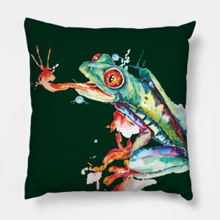 Green frog painted with watercolor Pillow