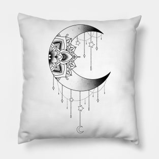 Moon and Stars Mandala Pillow