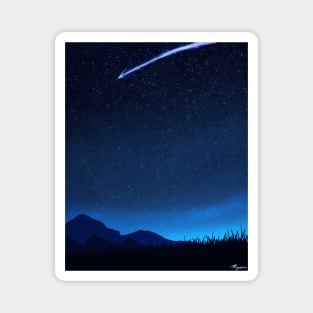 Shooting Star Night Time Scenery - Calming Anime Nature Scene Magnet