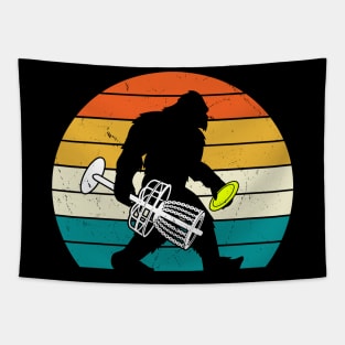 Retro Bigfoot Disc Golf Eighties Sasquatch Disc Golfing Tapestry