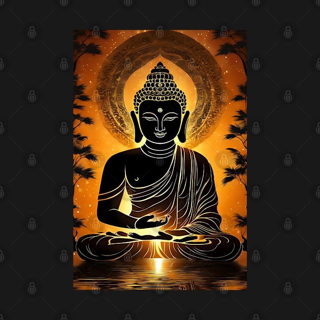 Golden Gautam Buddha meditation art by Spaceboyishere