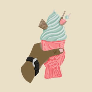 Blush and Mint Taiyaki Soft Serve Swirl Ice Cream in Jelly Gouache T-Shirt