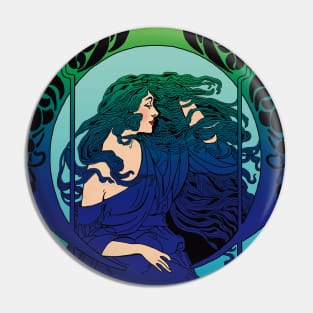 Art Deco Lady (blue) Pin