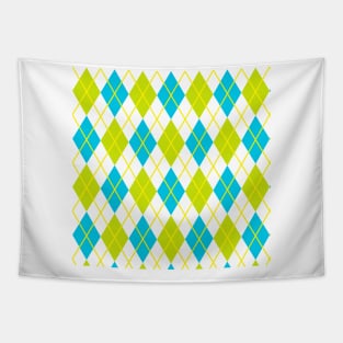 Argyle Lime Teal  Aqua Gold  White Yellow Punk Rock Retro Tapestry