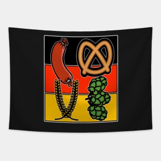 Love Oktoberfest German Flag Sausage and Pretzel Tapestry