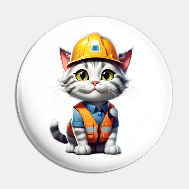 Cat With Hard Hat Pin by Wilcox PhotoArt