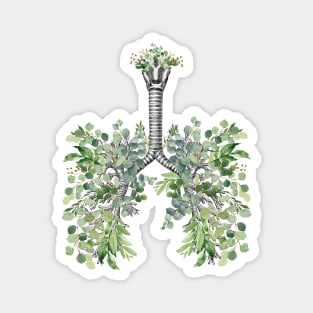 Lung Anatomy,  green leaves, Cancer Awareness Magnet