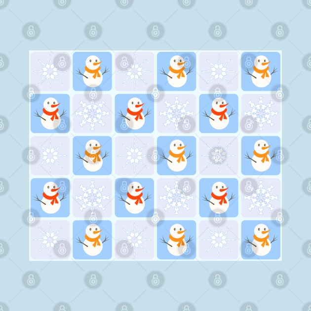 Winter checkered pattern snowman and snowflakes by Cute-Design