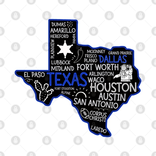 Dallas Texas cute map San Antonio Austin Fort Worth El Paso Dallas TX state by BoogieCreates