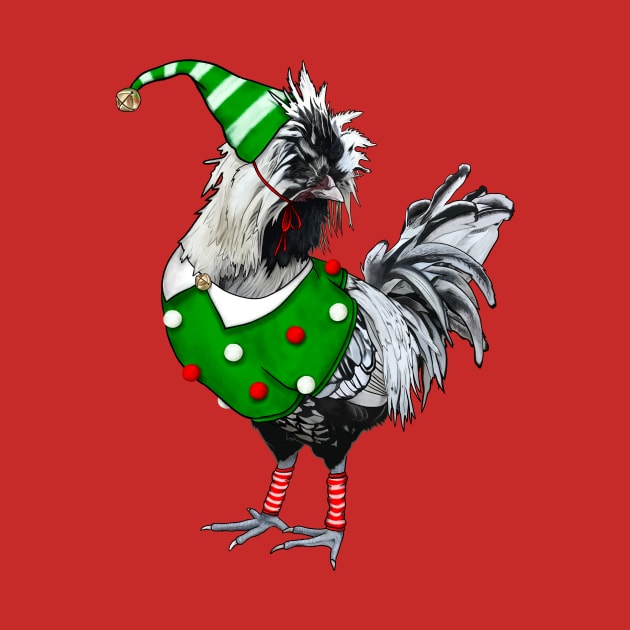 Silver Laced Polish Rooster Dressed As Elf With Leg Warmers by Ashley D Wilson
