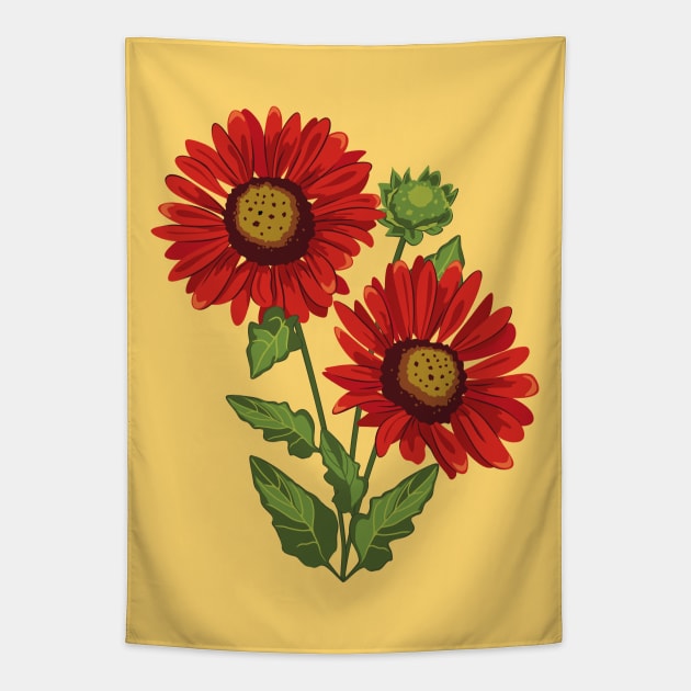 Gaillardia Arizona Red Shades. Flowers illustration Tapestry by lents