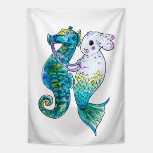 Seahorse Riding Mermaid Bunny Tapestry