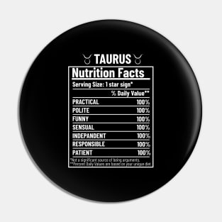 Taurus Nutrition Facts Label Pin