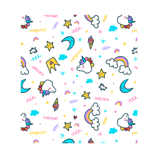 Unicorn Pattern Cute and Colorful Unicorns and Rainbows T-Shirt