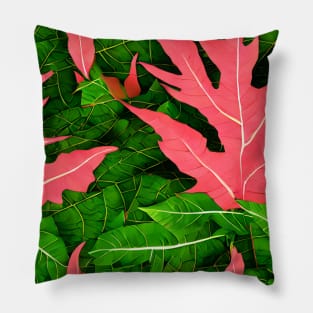 Beautiful Pink and Green Leaf Pattern Pillow