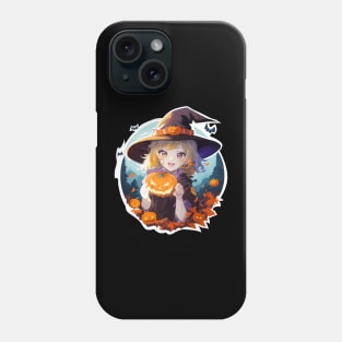 Halloween Enchantment: Young Witch with a Magical Pumpkin Phone Case