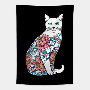 Cat In Lotus Tattoo Tapestry